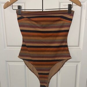 Striped suede bodysuit